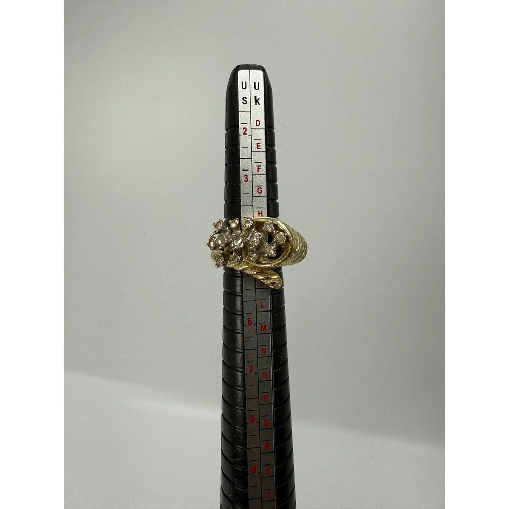 Vintage Gold Tone Rhinestone Cluster Statement Ring Size 5.25 Twisted Band‎